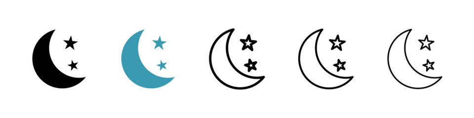 Moon stars icons vector pack in black and blue colors