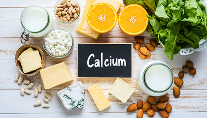 Products rich in calcium. Healthy food. Flat lay