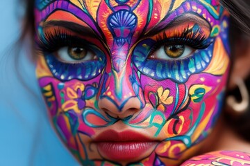 Fototapeta premium Face-painting with a fusion of vibrant hues and meaningful cultural symbols