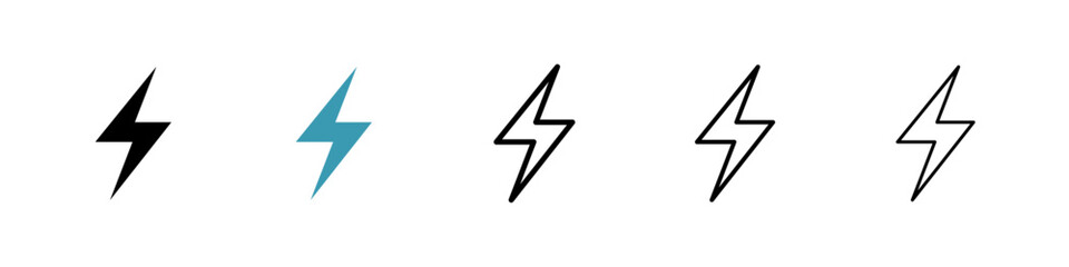 Lightning bolt icons vector pack in black and blue colors