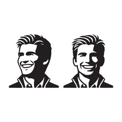 High-quality set of smiling man silhouette digital art for posters branding and artistic designs - man smiling vector set - man smile illustrations set
