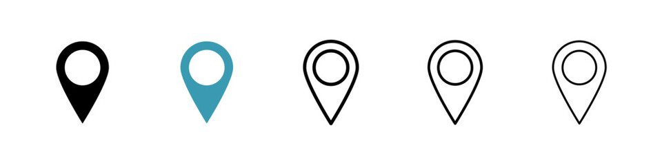 Navigation pin icons vector pack in black and blue colors