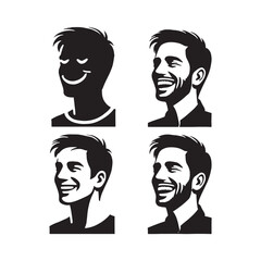 Versatile set of smiling man silhouette digital art designed for creative professionals and hobbyists - man smiling vector set - man smile illustrations set
