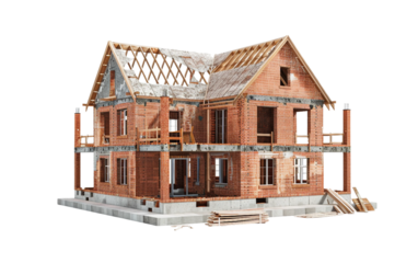 Partially constructed house on a construction site under development Isolated on Transparent background PNG