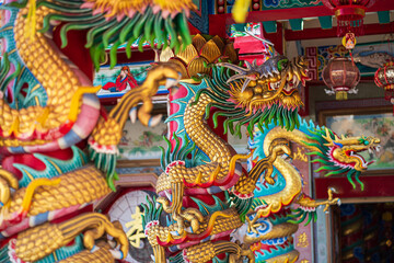 Fototapeta premium red lantern decoration for Chinese New Year Festival at Chinese shrine Ancient chinese art with the Chinese alphabet Blessings written on it Is a Fortune blessing compliment,Is a public place Thailand