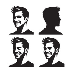 Refined set of smiling man silhouette digital art designed to elevate your visual storytelling - man smiling vector set - man smile illustrations set
