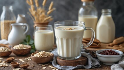 Oat milk substitute in a cup with blank background