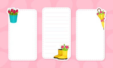 Spring Flower Empty Note Card Design with Garden Flora Vector Template