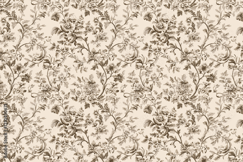 Poster floral toile tapestry pattern. vintage botanical wallpaper pattern. background image. created with g