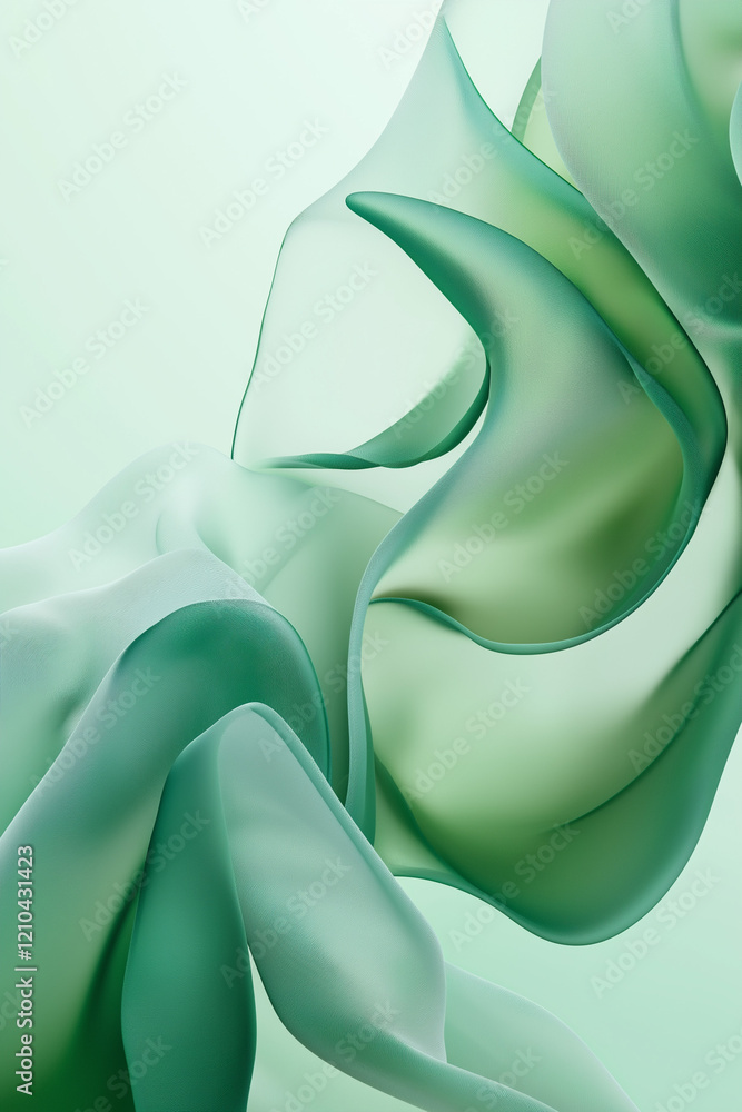 Poster green background with smooth waves and fluid lines, minimalist vector illustration in flat design st