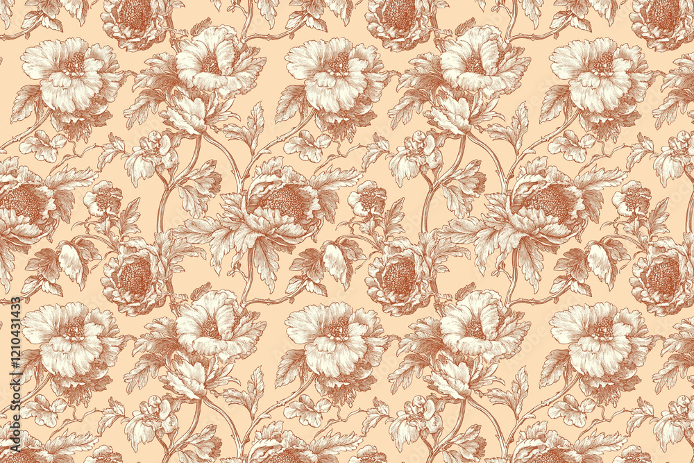 Poster floral toile tapestry pattern. vintage botanical wallpaper pattern. background image. created with g