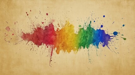 Fototapeta premium Rainbow watercolor splatter on textured background.