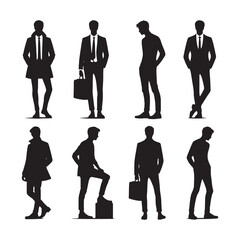 Realistic set of standing man silhouette digital art designed for natural and lifelike graphic design - man standing vector set - man standing illustrations set
