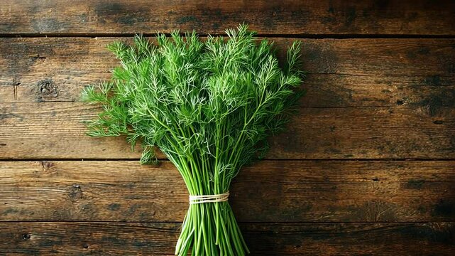 Fresh Dill on Wooden Background