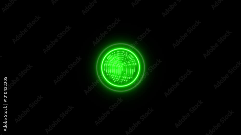 Poster abstract glowing neon light fingerprint identification, security scanning animation. access granted,