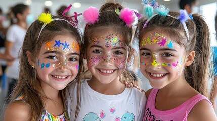 Happy Girls with Glitter Face Paint & Headbands