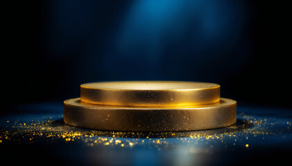 a golden podium illuminated with a spotlight, perfect for showcasing products or presenting awards
