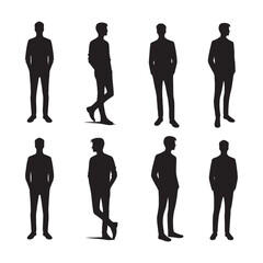 Elegant set of standing man silhouette digital art ideal for high-quality illustrations and artwork - man standing vector set - man standing illustrations set
