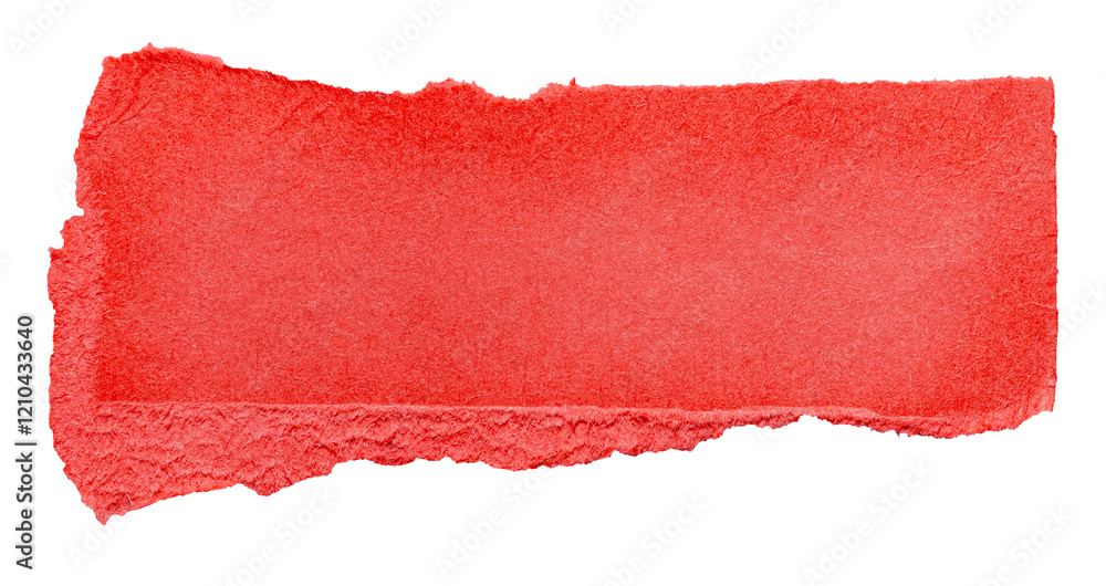 Poster isolated cut out torn piece of blank red paper note cardboard with texture and copy space for text, 