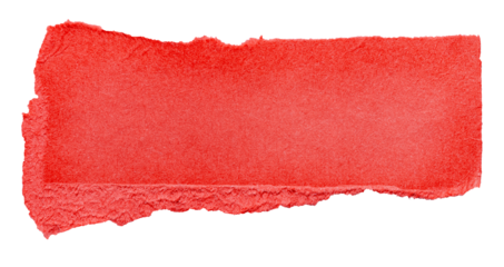 Isolated cut out torn piece of blank red paper note cardboard with texture and copy space for text, transparent png background design element