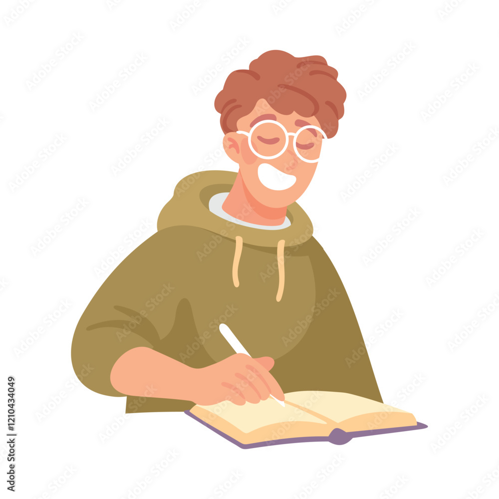 Poster man student character with book learn lesson vector illustration