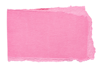 Isolated cut out torn piece of blank pink paper note cardboard with texture and copy space for text, transparent png background design element