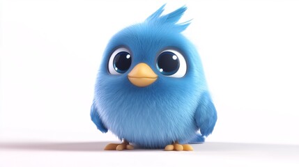 Adorable Blue Bird: A 3D Rendered Fluffy Chick