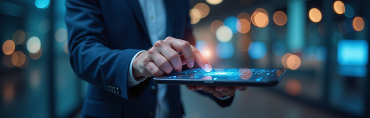 Businessmen Use A Secure Touchpad To Access Innovative Solutions Protecting Their Networks And Sensitive Data From Cyber Attacks. 00003