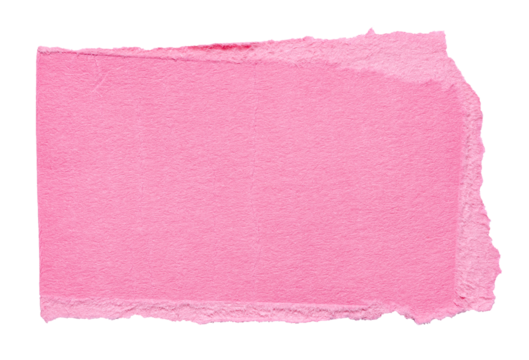 Isolated cut out torn piece of blank pink paper note cardboard with texture and copy space for text, transparent png background design element