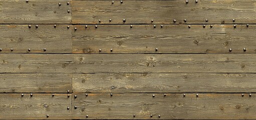 Naklejka premium seamless of Wooden planks texture with nails in a seamless pattern , isolated on white background, , copy space, copy space for text,