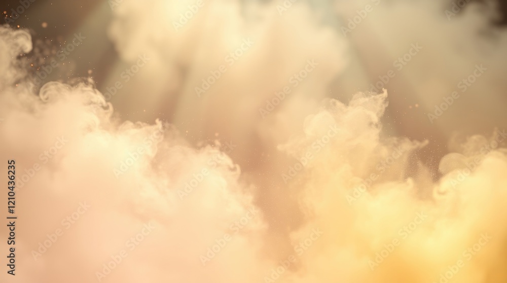 Poster soft pastel hues blend seamlessly, creating a calming spring backdrop with clouds and gentle lightin