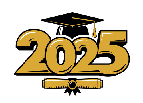 Graduating class of 2025 for greeting, invitation card. Text for graduation design, congratulation event, T-shirt, party, high school or college graduate. Illustration, vector 