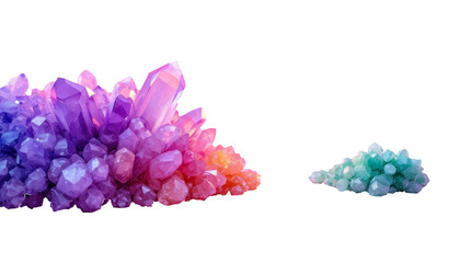 Obraz premium A vibrant array of multi-colored crystals on a pink background showcasing their geometric patterns