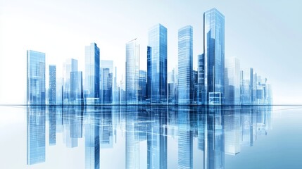 Reflecting technology, digitalization, futuristic image Simple, clean, jewel blue, technological lines city 