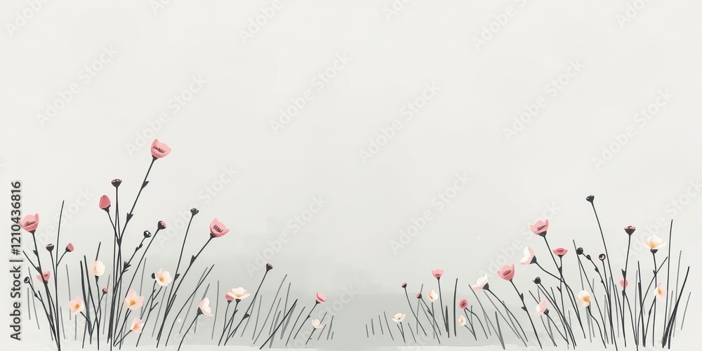 Poster delicate flowers bloom in soft pastel hues against a light background, creating a refreshing mood pe
