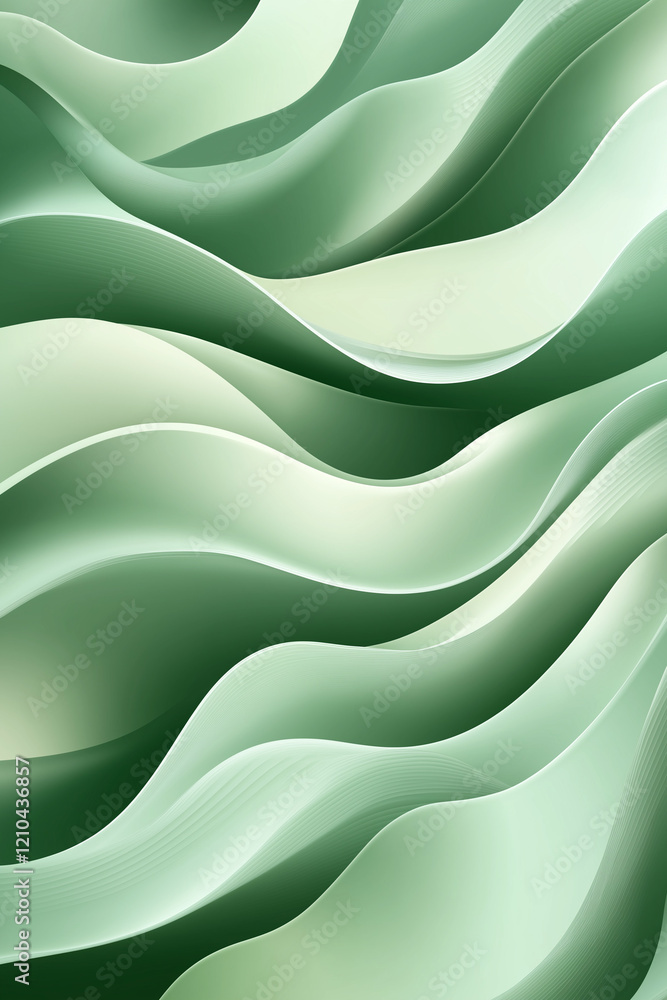 Poster green background with smooth waves and fluid lines, minimalist vector illustration in flat design st