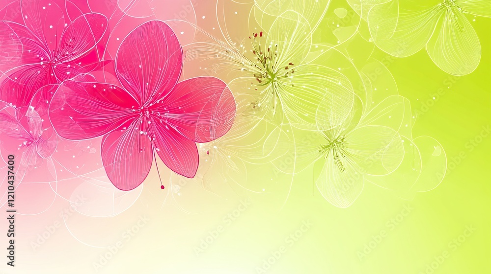 Aufkleber a colorful spring background showcases elegant pink flowers blending seamlessly with soft green tone
