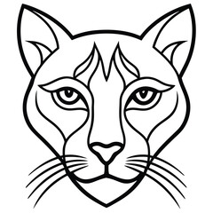 A minimalist line art design of a big cat head, showcasing sharp angular lines and flowing curves to highlight with piercing eyes