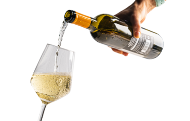Detail of man hand pouring white wine in a glass