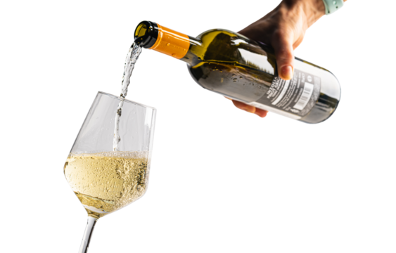 Detail of man hand pouring white wine in a glass - Powered by Adobe