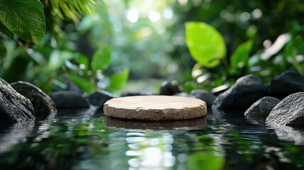 Serene Jungle Oasis: Wooden Platform Mockup