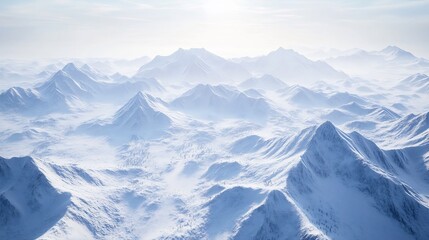 Naklejka premium Majestic Winter Wonderland: An Aerial View of Snow-Covered Mountain Ranges