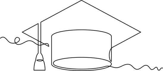 one line art graduation toga hat vector illustration. line art, one continuous line, simple, hand drawn and sketch style. for icons, symbols, signs or logos. PNG