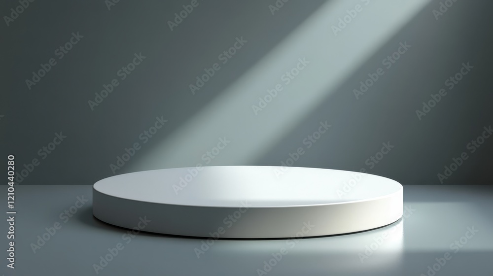 Poster a simple, illuminated round platform on a smooth surface.