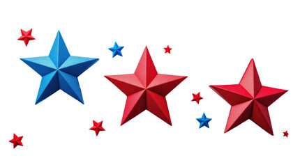 Red and blue dimensional stars arranged on a white background for patriotic displays