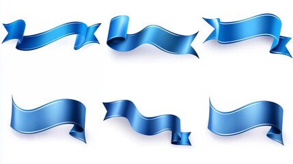 Set of blue ribbon labels on a white background.