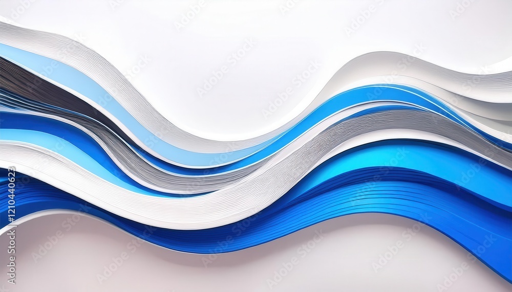 Poster flowing abstract blue and white wave design with smooth curves, modern minimalist art for background