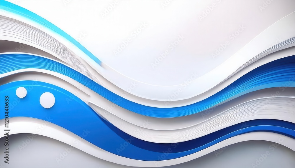 Poster flowing abstract blue and white wave design with smooth curves, modern minimalist art for background