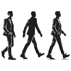 Abstract set of walking man silhouette digital art for modern and unconventional design ideas - man walking vector set - man walking illustrations set
