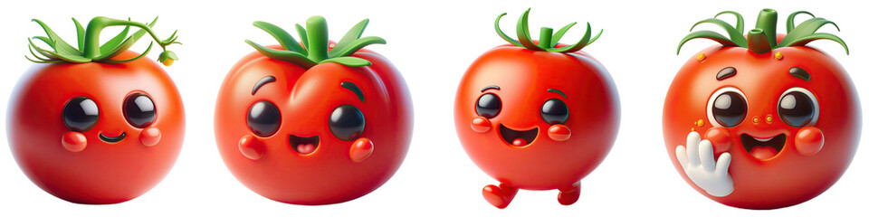 Fototapeta premium Happy tomato cartoon characters PNG